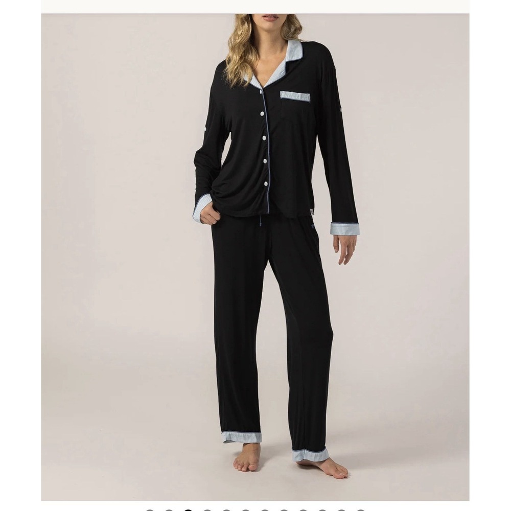 Keleigh Teller Soft Black Long Sleeve Pajama Set Women's Size Medium $168
